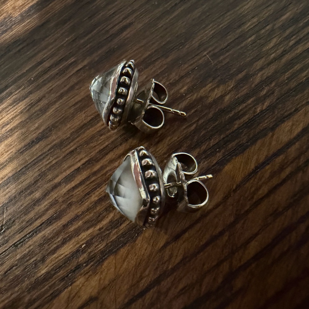 Lagos silver mother of pearl and quartz stud earrings - Picture 3 of 7